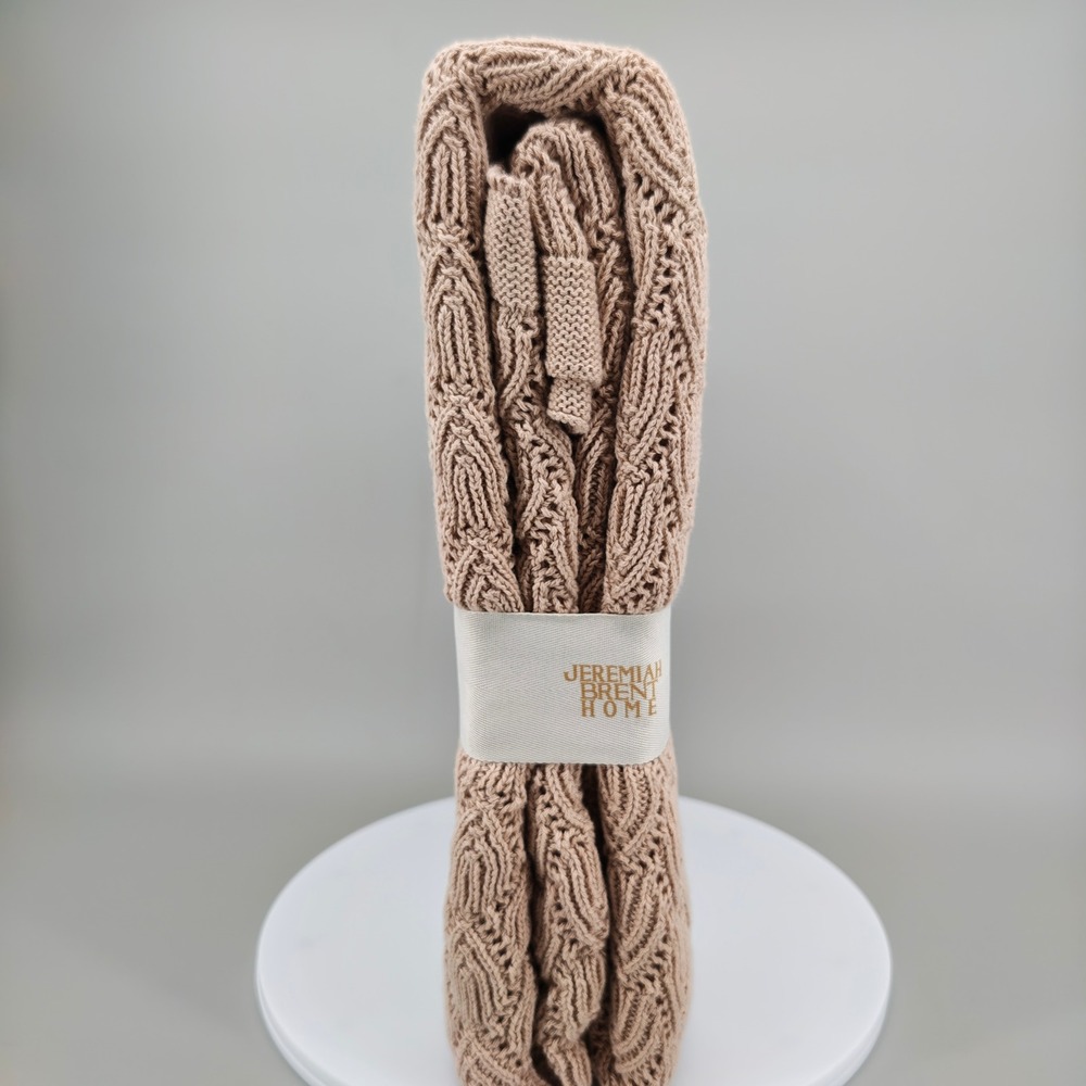 Jeremiah Brent Home Knitted Pointelle Scallop Throw Sand 50x60 100% Cotton NWT - Picture 6 of 7
